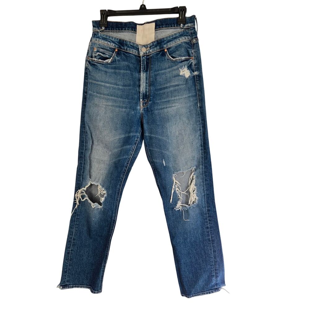 MOTHER Superior High Rise Straight Cropped Jeans 30 Distressed 90s Grunge Model